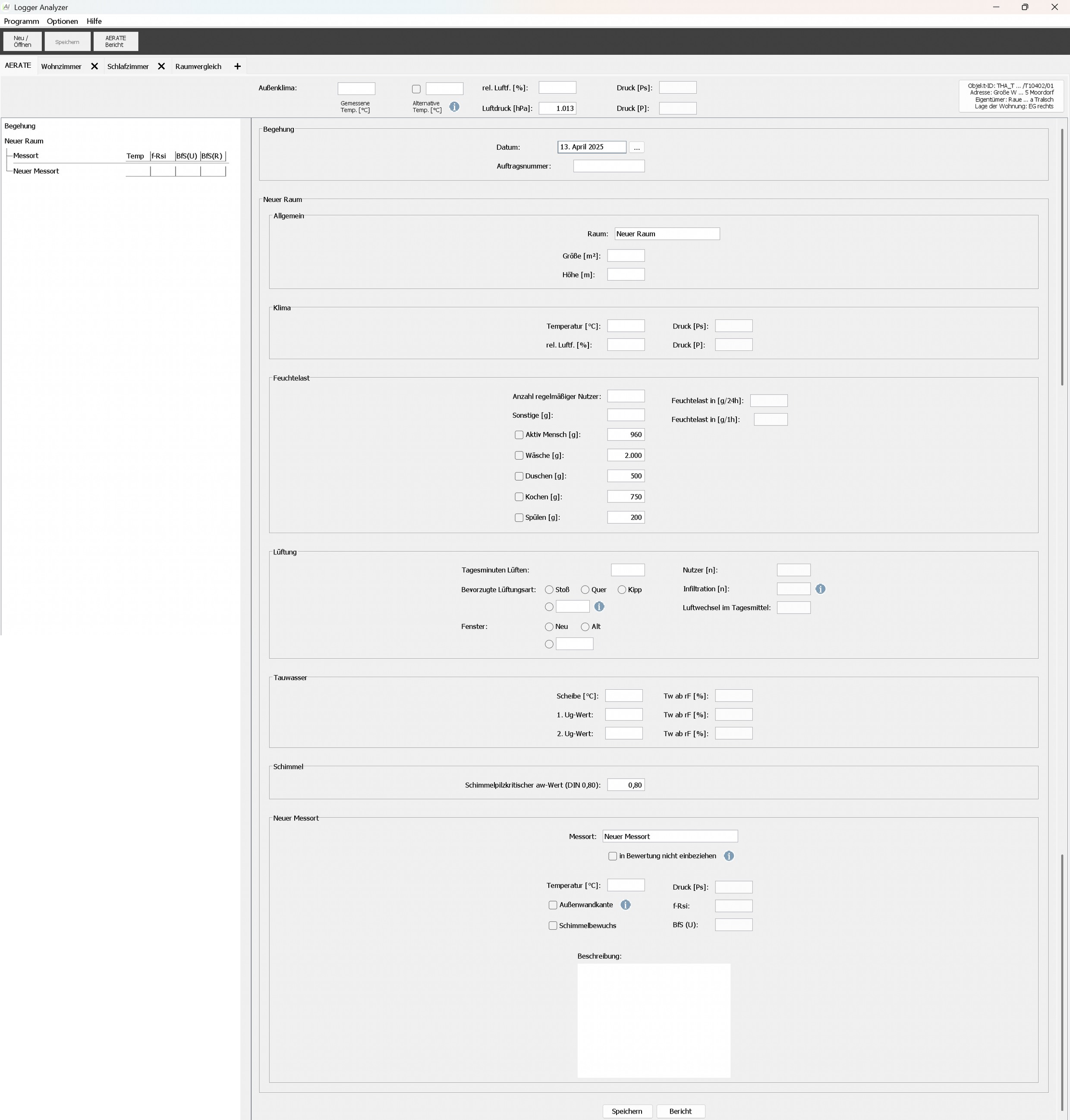 Aerate – Eingabemaske
